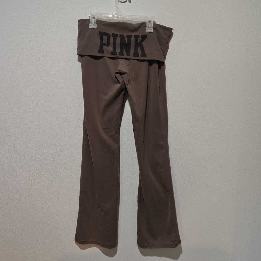 True Y2K Victoria's Secret Pink Fold Over Yoga Pants Medium Brown With Gray Hue - Picture 2 of 9